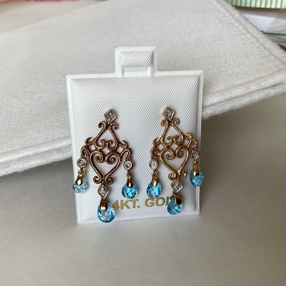 14k BLUE TOPAZ CHANDELIER EARRINGS - Picture 5 of 8